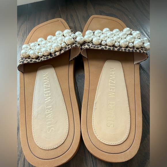 New! STUART WEITZMAN Goldie Cheetah Print Slide Leather Sandals Size 8 - Picture 6 of 9